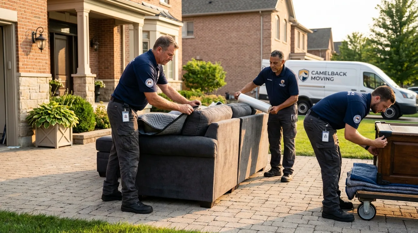 Large estate moving crew wrapping furniture in Elizabethtown, NY