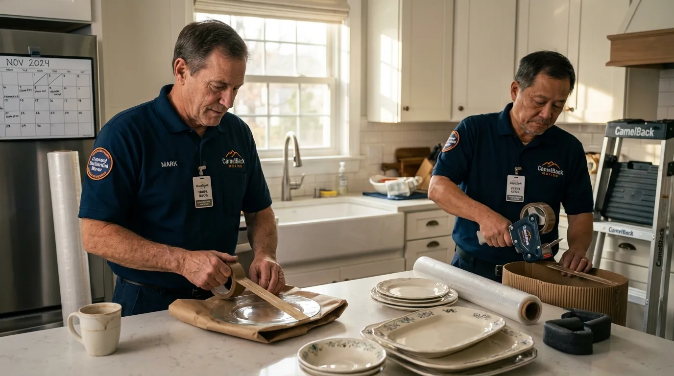Professional crew packing kitchen dishware in Elizabethtown, NY